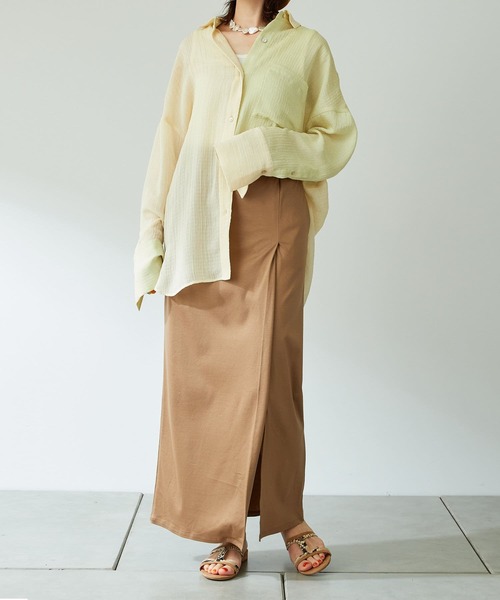 COLLAGE GALLARDAGALANTE（コラージュガリャルダガランテ）の「スニーカーにヒールに合うカットスリットタイトスカート/手洗い可（スカート・レディース・ブラック/ベージュ/ブルー・FREE）」の4枚目の写真