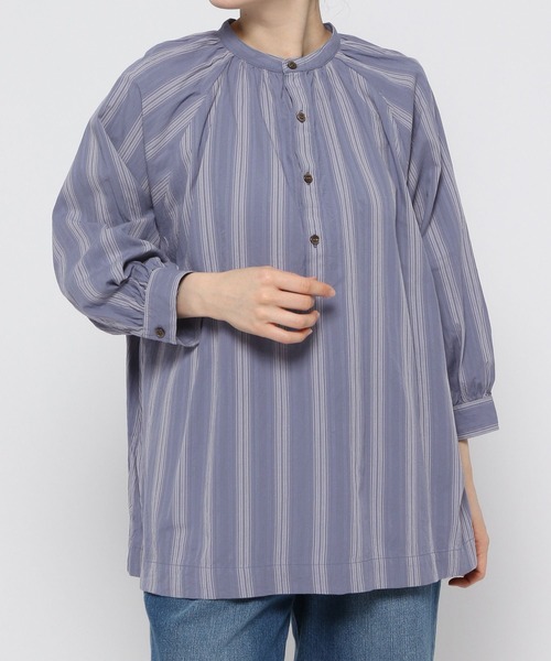 ichi（イチ）の「【ichi(イチ)】ドビーストライプシャツ（シャツ/ブラウス・レディース・ブルー/ナチュラル・FREE）」の2枚目の写真