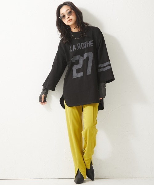 CHIC STYLE（シックスタイル）の「＜大きいサイズ＞センターシームカットソースリットパンツ シックスタイル（その他パンツ・レディース・ブラック/イエロー系/モカ・4L/5L/L/LL/3L）」の4枚目の写真