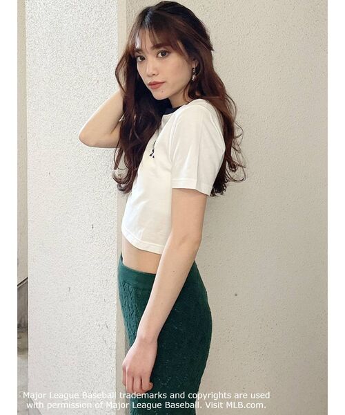 GYDA(ジェイダ)の「GYDA×MLBリンガーショートTシャツ(Tシャツ/カットソー・レディース・チャコールグレー/ベージュ/ネイビー/グリーン・FREE)」の8枚目の写真