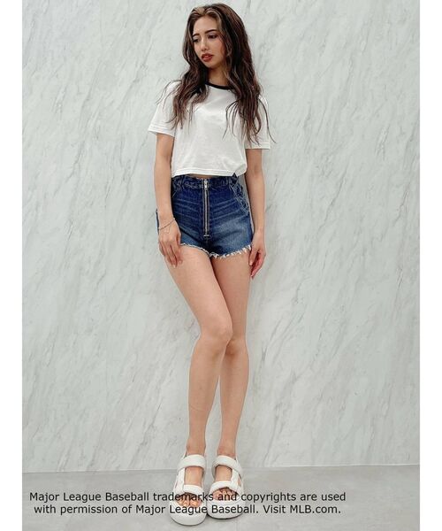 GYDA(ジェイダ)の「GYDA×MLBリンガーショートTシャツ(Tシャツ/カットソー・レディース・チャコールグレー/ベージュ/ネイビー/グリーン・FREE)」の19枚目の写真