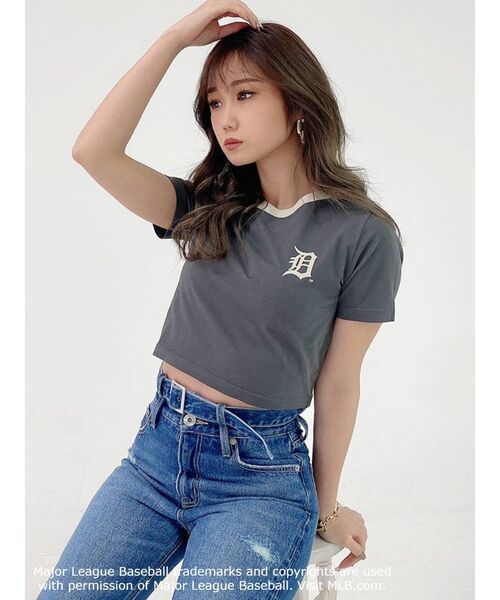 GYDA(ジェイダ)の「GYDA×MLBリンガーショートTシャツ(Tシャツ/カットソー・レディース・チャコールグレー/ベージュ/ネイビー/グリーン・FREE)」の20枚目の写真