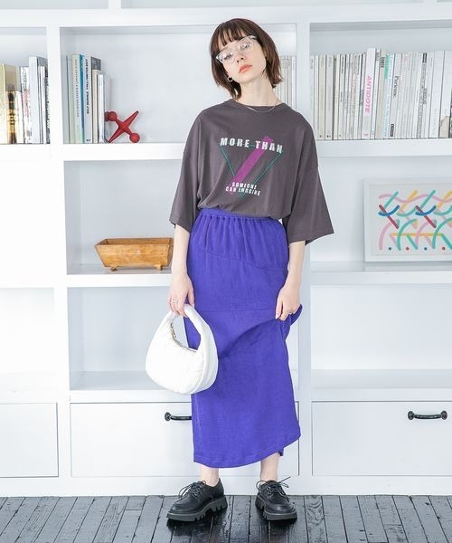 JEANASIS（ジーナシス）の「キリカエギャザーナロースカート/352416（スカート・レディース・オフホワイト/スミクロ/パープル・FREE）」の20枚目の写真