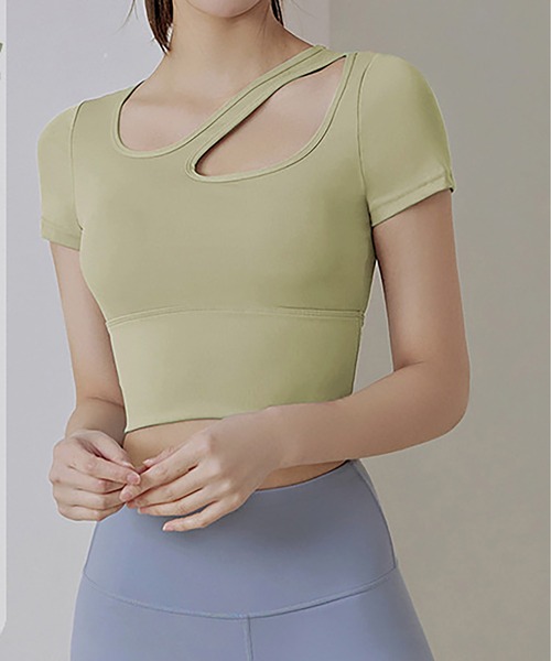 FREE BLUES（フリーブルース）の「カップ付きトレーニングフィットネスウエア/ヨガトップス（スポーツブラ・レディース・ピンク/ブラック/ブルー/アイボリー/グリーン・M/S/L/XL）」の16枚目の写真