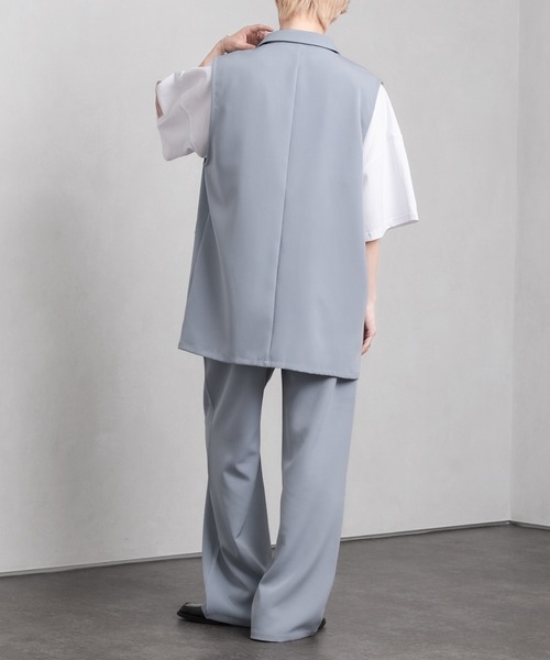 Adoon plain（アドーンプレーン）の「【Adoon plain】シングルテーラードジレ(セットアップ着用可)（ベスト・メンズ・ブラック/サックスブルー・MEDIUM/LARGE）」の14枚目の写真