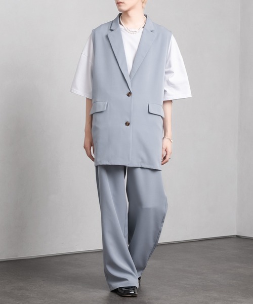 Adoon plain（アドーンプレーン）の「【Adoon plain】シングルテーラードジレ(セットアップ着用可)（ベスト・メンズ・ブラック/サックスブルー・MEDIUM/LARGE）」の12枚目の写真