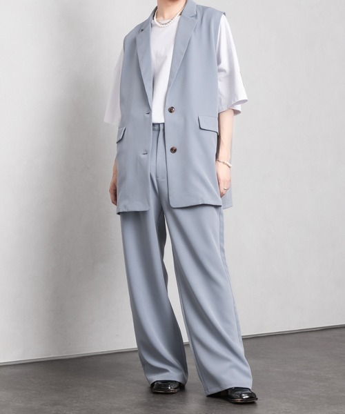 Adoon plain（アドーンプレーン）の「【Adoon plain】シングルテーラードジレ(セットアップ着用可)（ベスト・メンズ・ブラック/サックスブルー・MEDIUM/LARGE）」の11枚目の写真