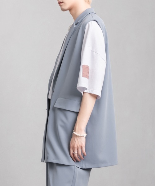 Adoon plain（アドーンプレーン）の「【Adoon plain】シングルテーラードジレ(セットアップ着用可)（ベスト・メンズ・ブラック/サックスブルー・MEDIUM/LARGE）」の17枚目の写真