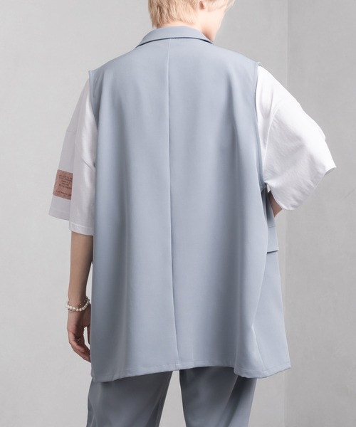 Adoon plain（アドーンプレーン）の「【Adoon plain】シングルテーラードジレ(セットアップ着用可)（ベスト・メンズ・ブラック/サックスブルー・MEDIUM/LARGE）」の18枚目の写真