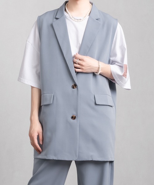 Adoon plain（アドーンプレーン）の「【Adoon plain】シングルテーラードジレ(セットアップ着用可)（ベスト・メンズ・ブラック/サックスブルー・MEDIUM/LARGE）」の16枚目の写真