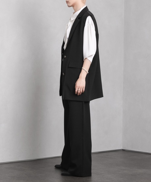 Adoon plain（アドーンプレーン）の「【Adoon plain】シングルテーラードジレ(セットアップ着用可)（ベスト・メンズ・ブラック/サックスブルー・MEDIUM/LARGE）」の5枚目の写真