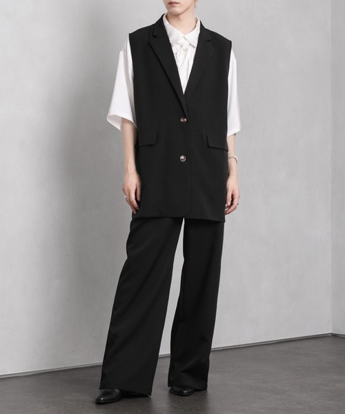 Adoon plain（アドーンプレーン）の「【Adoon plain】シングルテーラードジレ(セットアップ着用可)（ベスト・メンズ・ブラック/サックスブルー・MEDIUM/LARGE）」の4枚目の写真