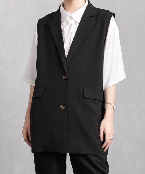 Adoon plain（アドーンプレーン）の「【Adoon plain】シングルテーラードジレ(セットアップ着用可)（ベスト・メンズ・ブラック/サックスブルー・MEDIUM/LARGE）」の8枚目の写真