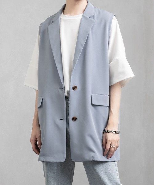 Adoon plain（アドーンプレーン）の「【Adoon plain】シングルテーラードジレ(セットアップ着用可)（ベスト・メンズ・ブラック/サックスブルー・MEDIUM/LARGE）」の22枚目の写真