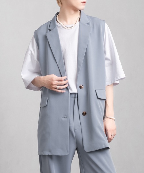 Adoon plain（アドーンプレーン）の「【Adoon plain】シングルテーラードジレ(セットアップ着用可)（ベスト・メンズ・ブラック/サックスブルー・MEDIUM/LARGE）」の21枚目の写真