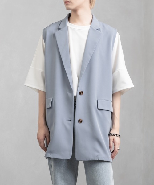 Adoon plain（アドーンプレーン）の「【Adoon plain】シングルテーラードジレ(セットアップ着用可)（ベスト・メンズ・ブラック/サックスブルー・MEDIUM/LARGE）」の20枚目の写真