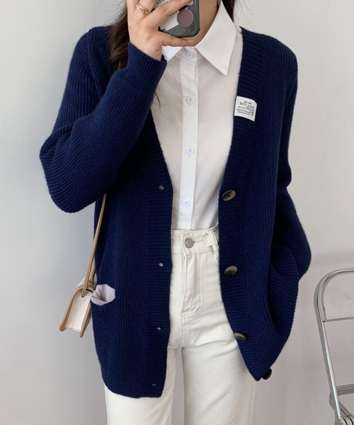 ABITOKYO(アビトーキョー)の「2022AW 畦編みVネックカーディガン(カーディガン/ボレロ・レディース・ベージュ/ネイビー/ピンク/イエロー・FREE)」の12枚目の写真
