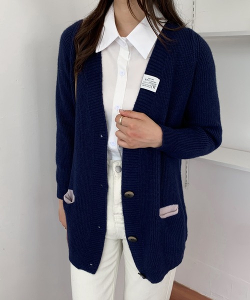 ABITOKYO(アビトーキョー)の「2022AW 畦編みVネックカーディガン(カーディガン/ボレロ・レディース・ベージュ/ネイビー/ピンク/イエロー・FREE)」の8枚目の写真