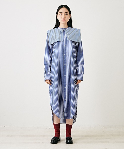 TOBILA(トビラ)の「ストライプリバーシブルつけ襟シャツワンピース(シャツワンピース・レディース・ブルー/レッド/グリーン・M)」の14枚目の写真