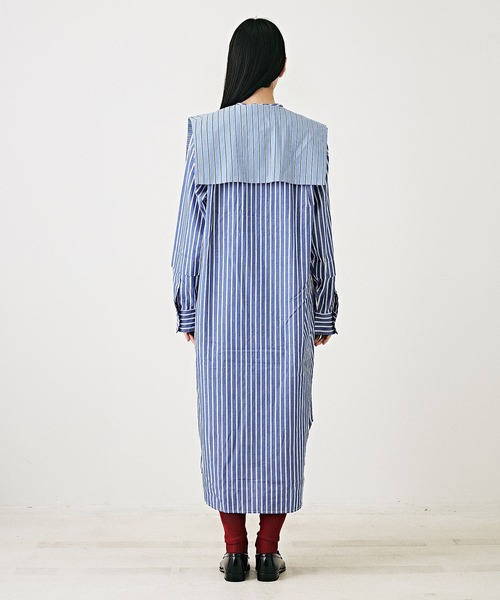 TOBILA(トビラ)の「ストライプリバーシブルつけ襟シャツワンピース(シャツワンピース・レディース・ブルー/レッド/グリーン・M)」の16枚目の写真