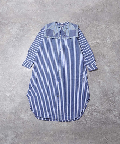 TOBILA(トビラ)の「ストライプリバーシブルつけ襟シャツワンピース(シャツワンピース・レディース・ブルー/レッド/グリーン・M)」の17枚目の写真