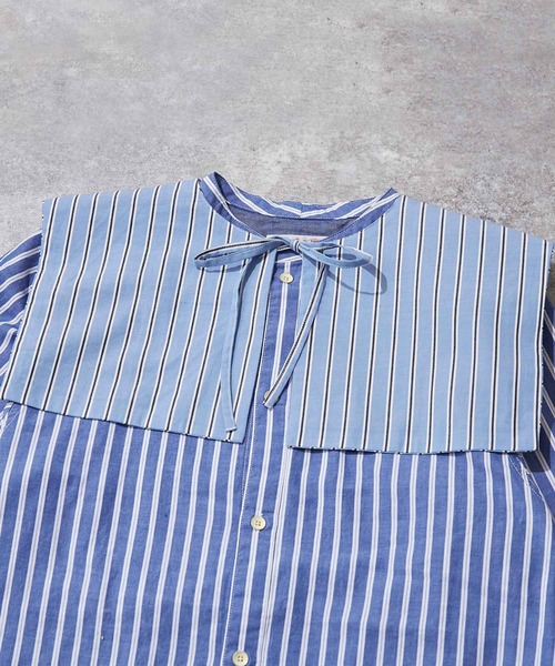 TOBILA(トビラ)の「ストライプリバーシブルつけ襟シャツワンピース(シャツワンピース・レディース・ブルー/レッド/グリーン・M)」の19枚目の写真