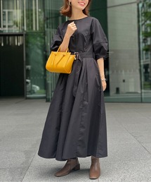 ベルト付ランタンスリーブタフタワンピース