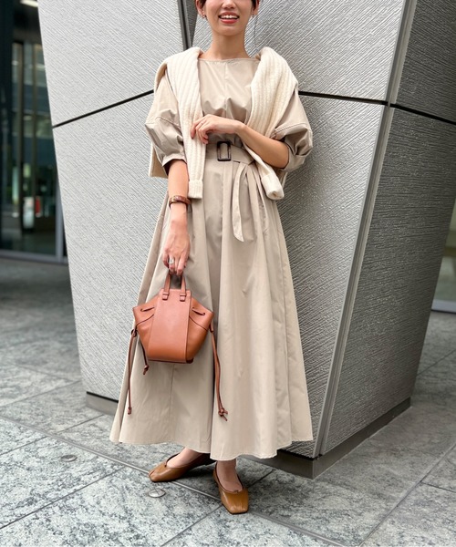 セール】ベルト付ランタンスリーブタフタワンピース（ワンピース