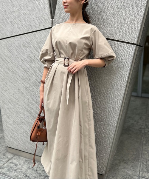 Chez toi（シェトワ）の「ベルト付ランタンスリーブタフタワンピース（ワンピース・レディース・ブラック/ベージュ/カーキ/オレンジ・FREE）」の9枚目の写真