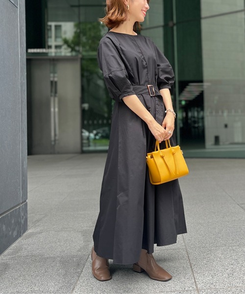 Chez toi（シェトワ）の「ベルト付ランタンスリーブタフタワンピース（ワンピース・レディース・ブラック/ベージュ/カーキ/オレンジ・FREE）」の16枚目の写真