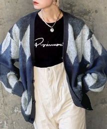 classicalelf | 【90年代ライク】モヘアライクアーガイル柄シャギーニットカーディガン(カーディガン/ボレロ)