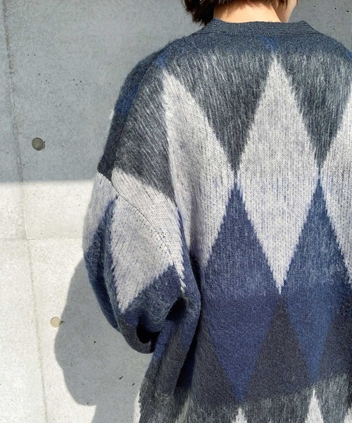 愛され、もふもふタッチ。【90年代ライク】モヘアライクアーガイル柄ニットカーディガン