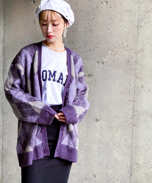 愛され、もふもふタッチ。【90年代ライク】モヘアライクアーガイル柄ニットカーディガン