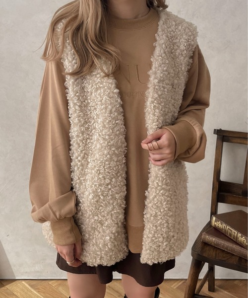 CLORE＋ プードルベスト ボアベスト ベージュ セール】【apres jour clair】ボアベスト【ZOZOTOWN限定アイテム