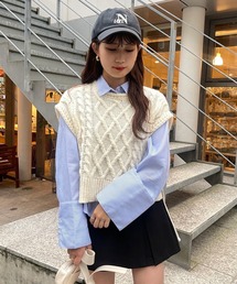 one after another NICE CLAUP | ワイドスリーブシャツケーブルニットベストSET(ベスト)
