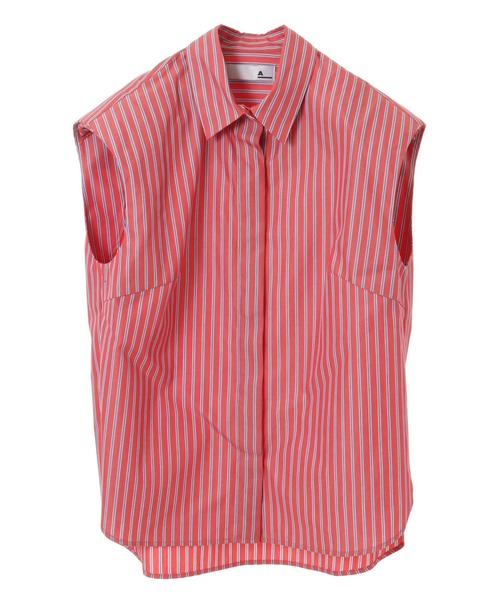 A_（エース）の「肩パット付きストライプノースリーブシャツ（シャツ