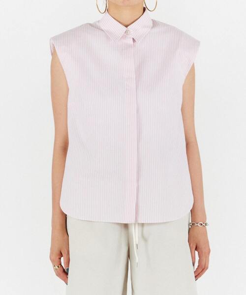 A_（エース）の「肩パット付きストライプノースリーブシャツ（シャツ