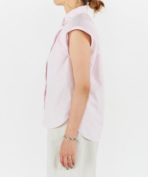 A_（エース）の「肩パット付きストライプノースリーブシャツ（シャツ