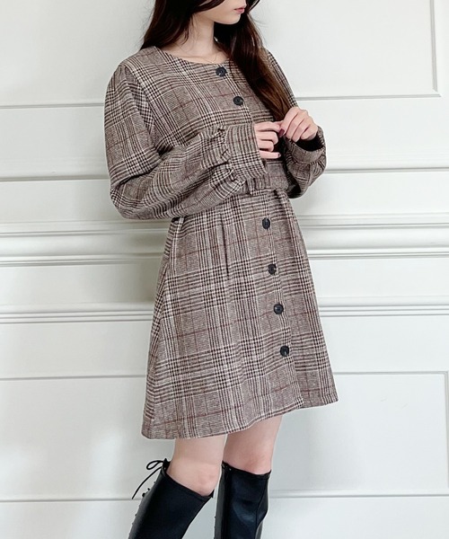 MIIA(ミーア)の「ベルト付きチェックミニワンピース(ワンピース・レディース・ブラウン/ブラック・FREE)」の6枚目の写真