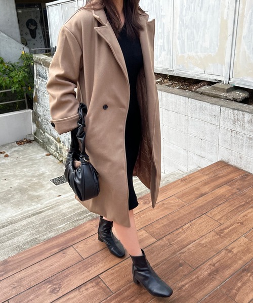 Lamoa(ラモア)の「Lamoa/オーバーサイズ ロングコート(チェスターコート・レディース・ブラック/ブラウン・MEDIUM/LARGE)」の1枚目の写真