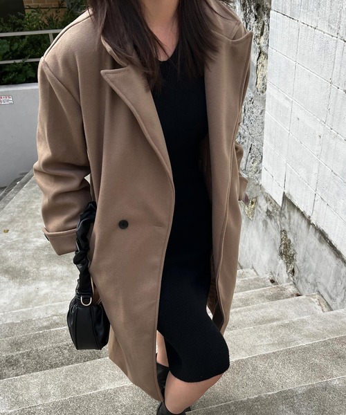 Lamoa(ラモア)の「Lamoa/オーバーサイズ ロングコート(チェスターコート・レディース・ブラック/ブラウン・MEDIUM/LARGE)」の4枚目の写真