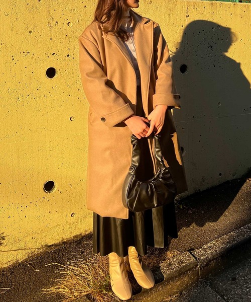 Lamoa(ラモア)の「Lamoa/オーバーサイズ ロングコート(チェスターコート・レディース・ブラック/ブラウン・MEDIUM/LARGE)」の10枚目の写真