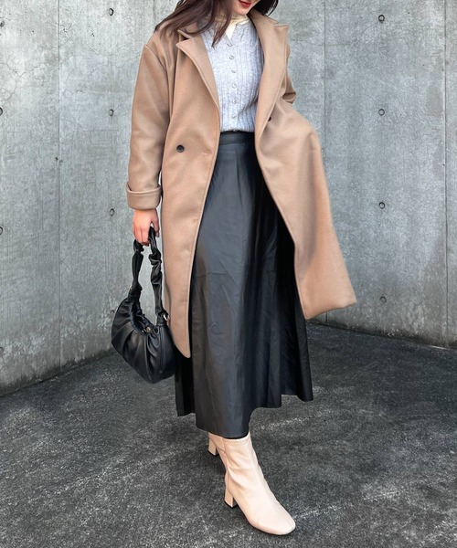 Lamoa(ラモア)の「Lamoa/オーバーサイズ ロングコート(チェスターコート・レディース・ブラック/ブラウン・MEDIUM/LARGE)」の7枚目の写真