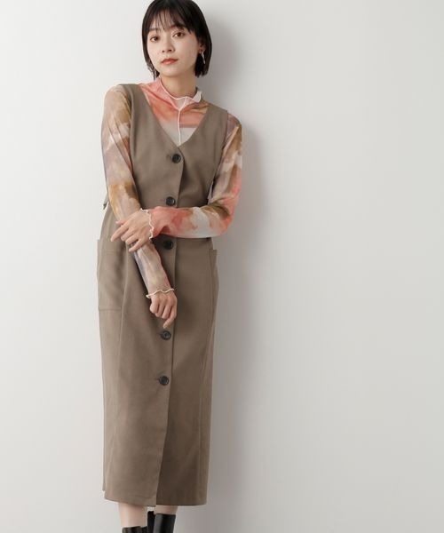 mysty woman（ミスティウーマン）の「アウトポケットジャンスカ 168393（ジャンパースカート・レディース・アイボリー/ブラック/モカ・FREE）」の3枚目の写真