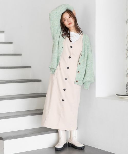 mysty woman（ミスティウーマン）の「アウトポケットジャンスカ 168393（ジャンパースカート・レディース・アイボリー/ブラック/モカ・FREE）」の4枚目の写真