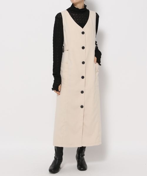 mysty woman（ミスティウーマン）の「アウトポケットジャンスカ 168393（ジャンパースカート・レディース・アイボリー/ブラック/モカ・FREE）」の18枚目の写真