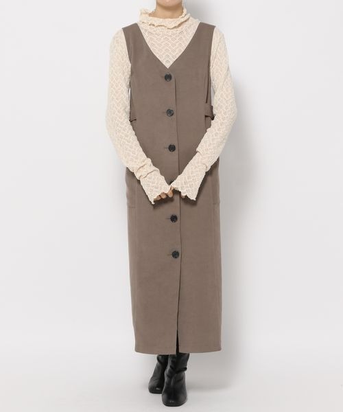 mysty woman（ミスティウーマン）の「アウトポケットジャンスカ 168393（ジャンパースカート・レディース・アイボリー/ブラック/モカ・FREE）」の20枚目の写真