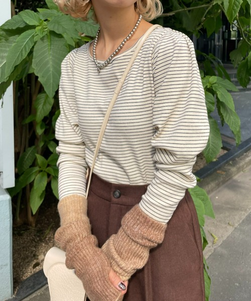 CIAOPANIC（チャオパニック）の「パワショルボーダーTEE（Tシャツ/カットソー・レディース・オレンジ/グリーン/ブラック・ONE SIZE）」の16枚目の写真