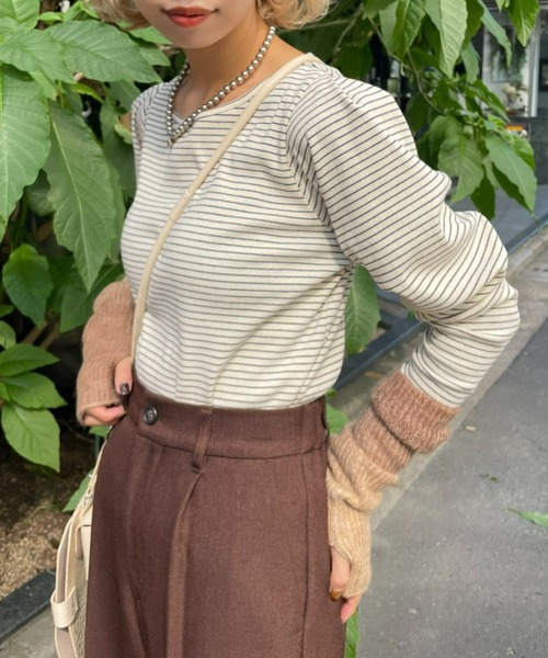 CIAOPANIC（チャオパニック）の「パワショルボーダーTEE（Tシャツ/カットソー・レディース・オレンジ/グリーン/ブラック・ONE SIZE）」の17枚目の写真