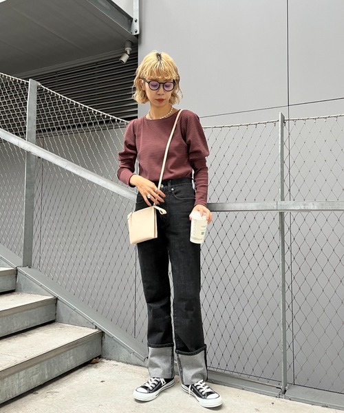 CIAOPANIC（チャオパニック）の「パワショルボーダーTEE（Tシャツ/カットソー・レディース・オレンジ/グリーン/ブラック・ONE SIZE）」の10枚目の写真